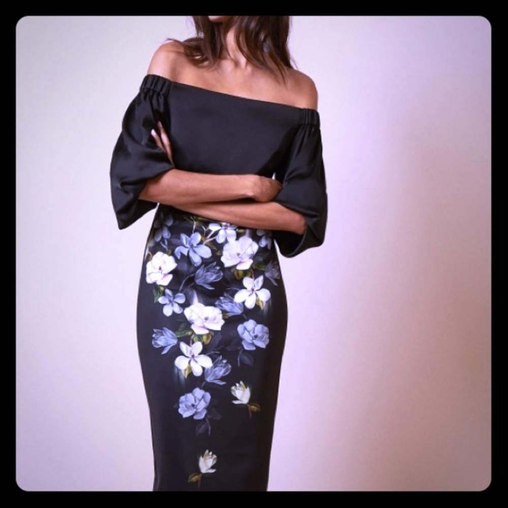 Ted Baker beaa-floral-printed-satin-pencil-dress_